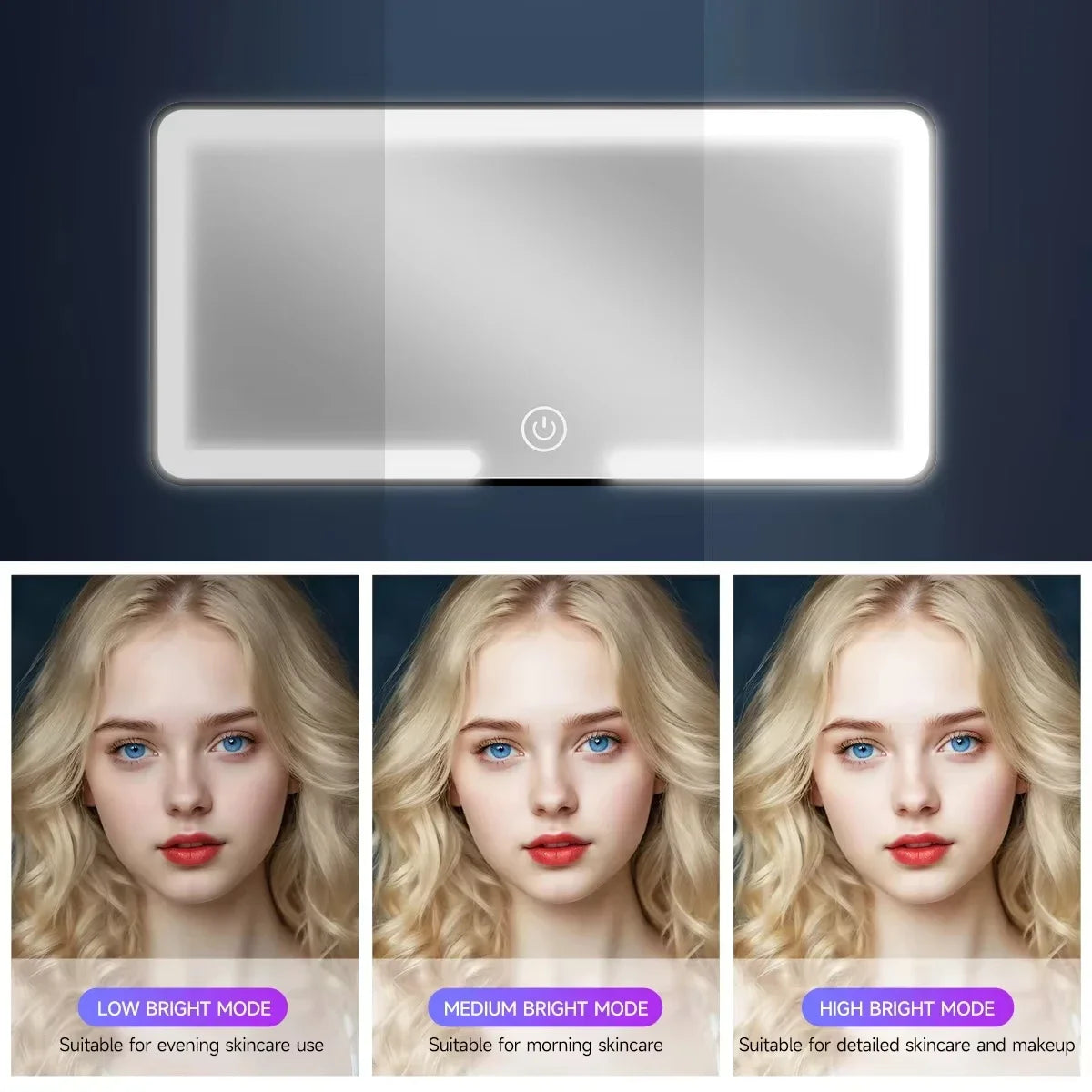 Espejos interiores de coche con visera solar, espejo de maquillaje LED HD para niñas y mujeres, luz de relleno recargable, espejo de tocador fino universal.