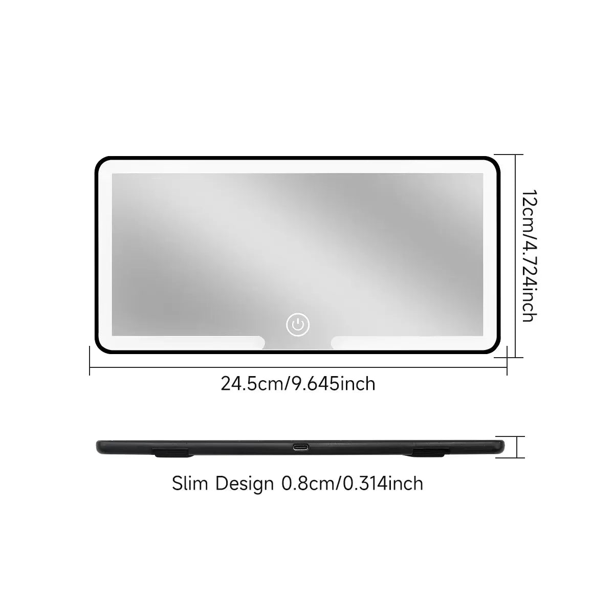 Espejos interiores de coche con visera solar, espejo de maquillaje LED HD para niñas y mujeres, luz de relleno recargable, espejo de tocador fino universal.