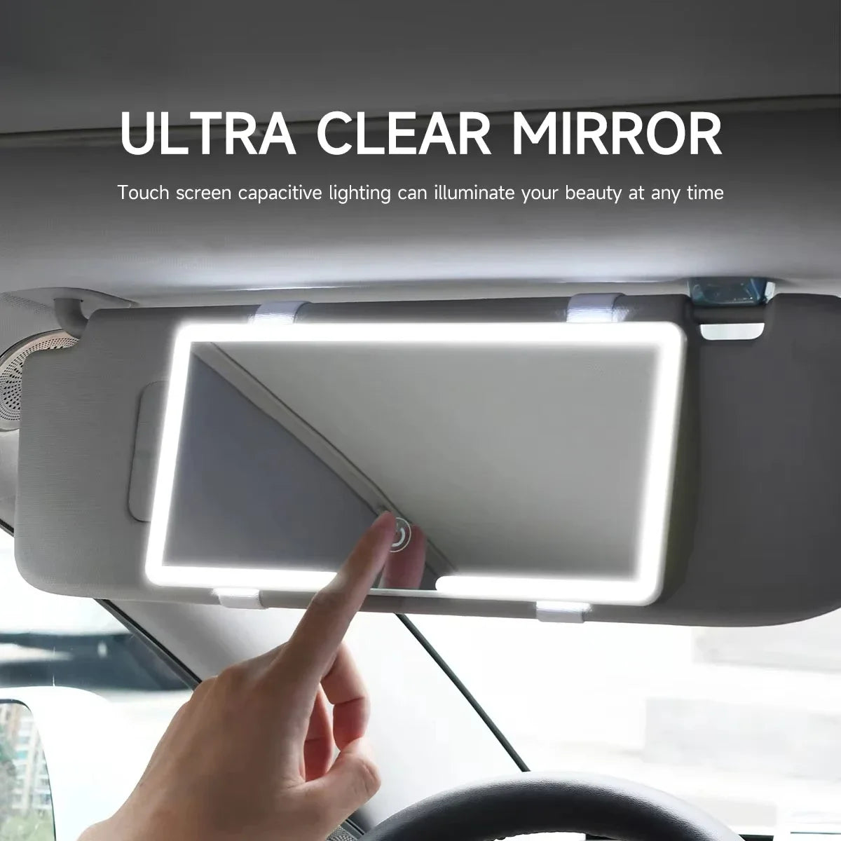 Espejos interiores de coche con visera solar, espejo de maquillaje LED HD para niñas y mujeres, luz de relleno recargable, espejo de tocador fino universal.